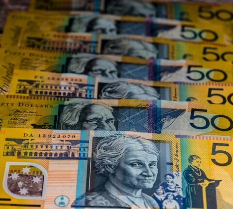 Several 50 Dollar Australian banknotes.