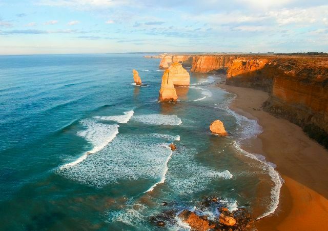 View of the Great Ocean Road coastline showing some of the Twelve Apostles